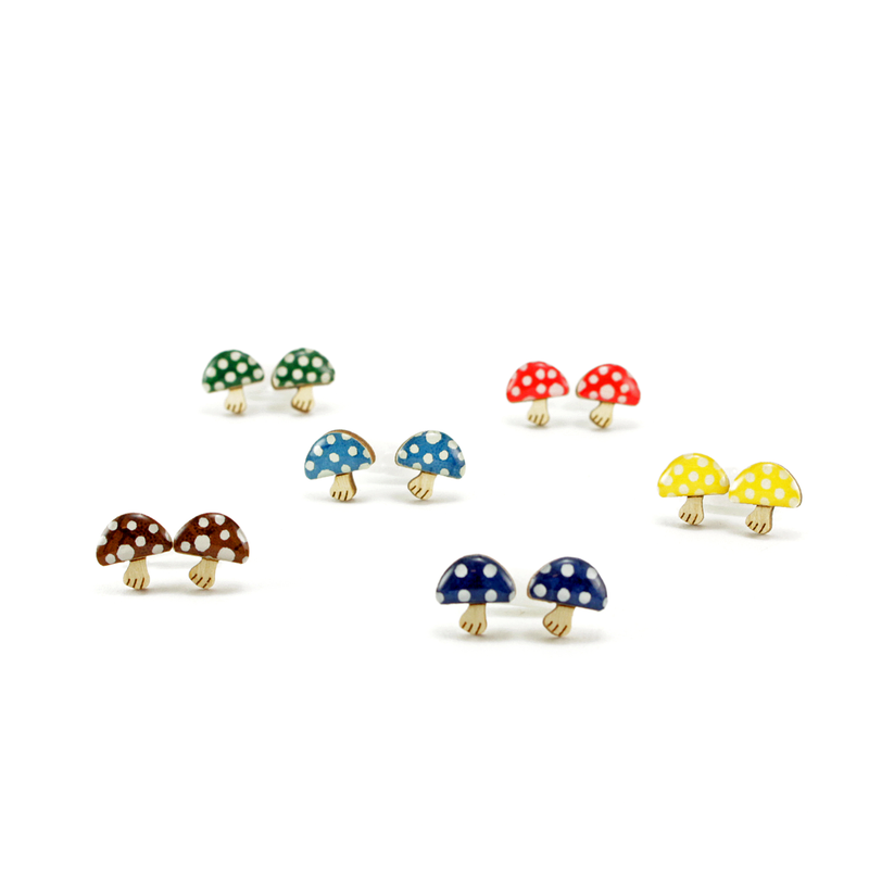 Polka Dot Mushroom Titanium Studs