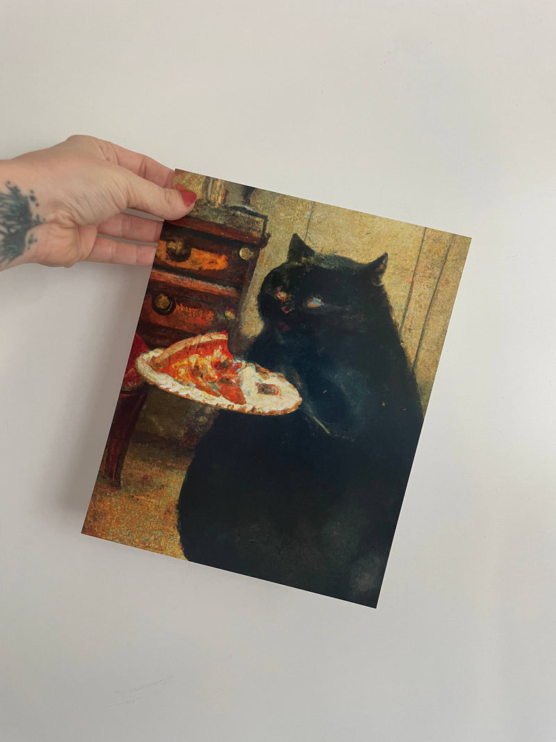 Cold Pizza Cat Renaissance Portrait Print