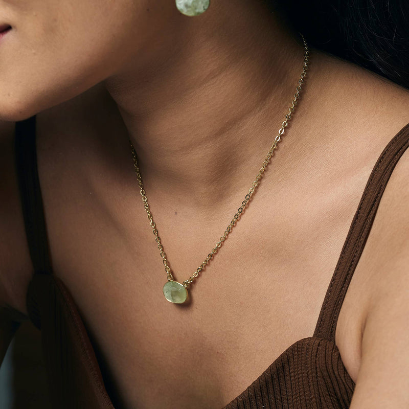 Gold Plated Necklace with Semiprecious Stone - Prehnite
