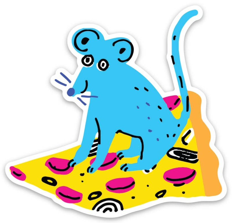 Blue Pizza Rat Drawing Sticker