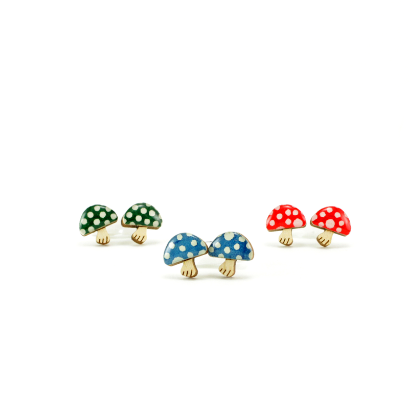 Polka Dot Mushroom Titanium Studs