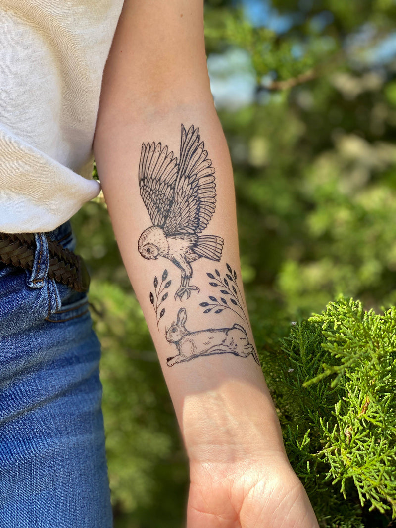 Owl & Rabbit Temporary Tattoo