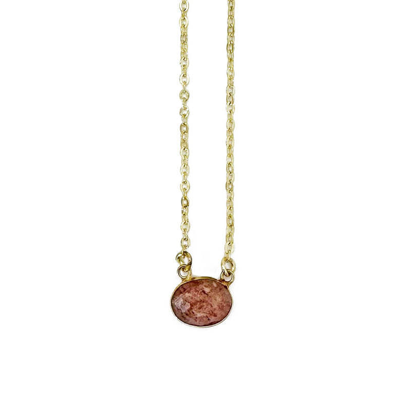 Gold Plated Necklace with Semiprecious Stone - Strawberry Quartz