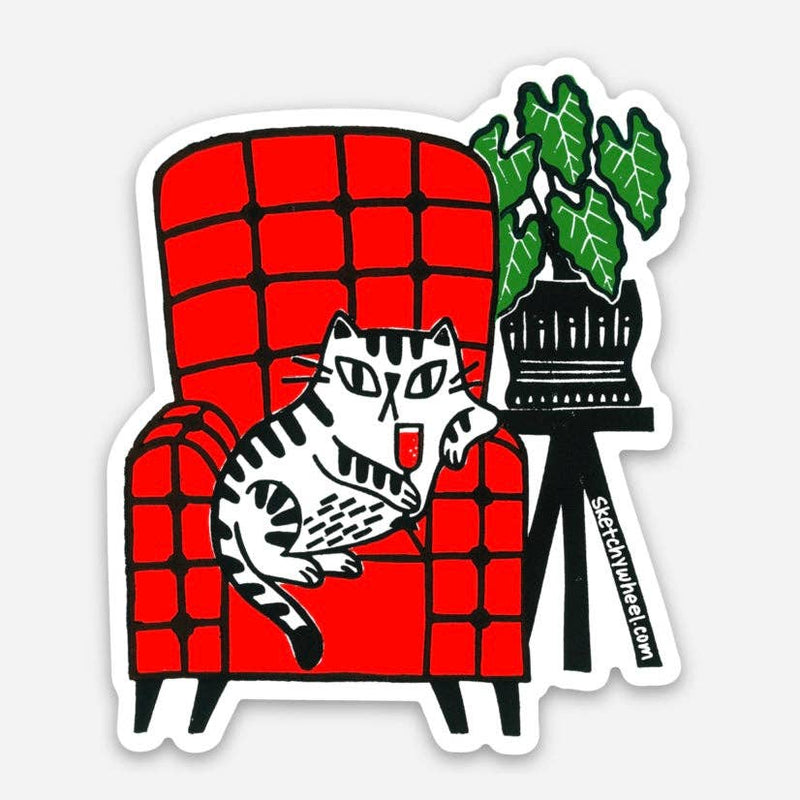 Red Chair and Wine Cat Sticker