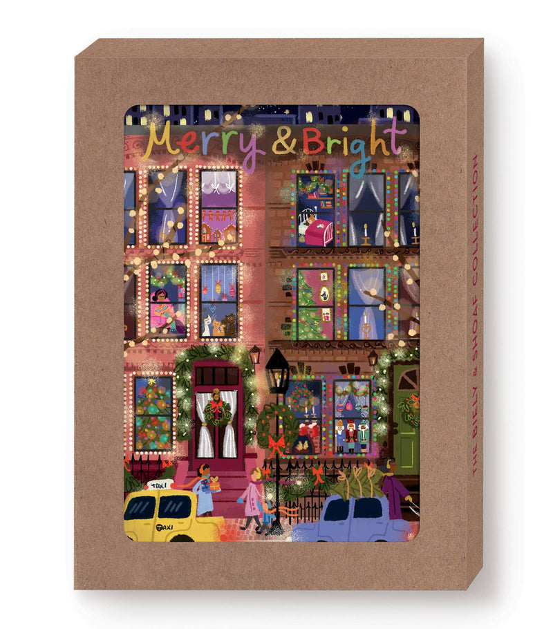 Festive Townhouse Scene Christmas Card Set of 10