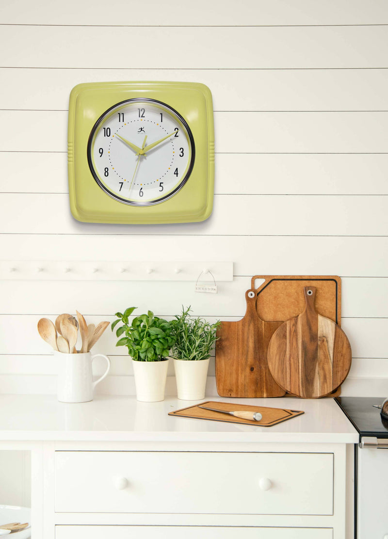 Retro Square Wall Clock in Yellow