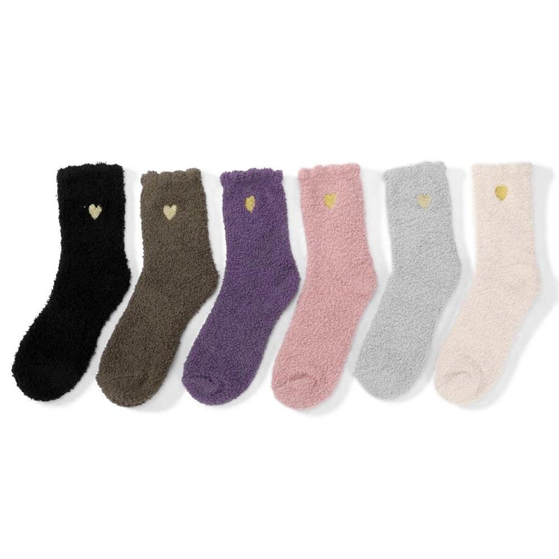 Soft Knit Plush Socks with Heart Embroidery