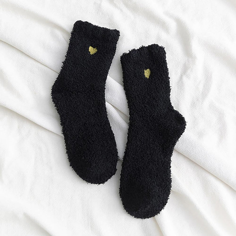 Soft Knit Plush Socks with Heart Embroidery