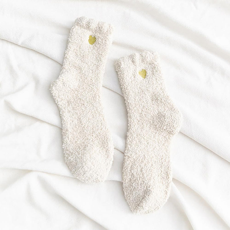 Soft Knit Plush Socks with Heart Embroidery