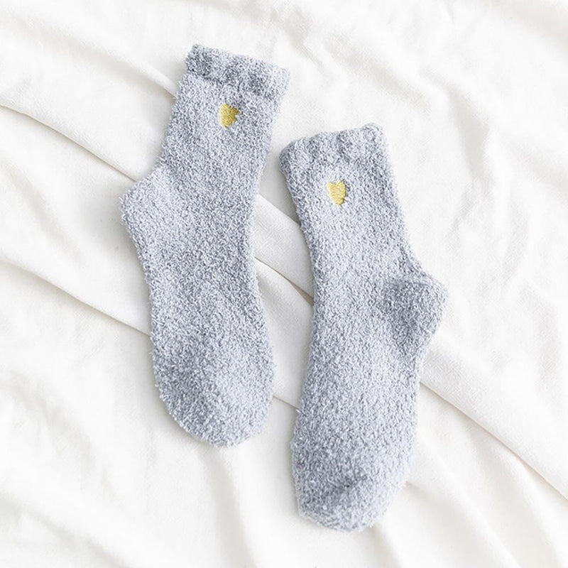 Soft Knit Plush Socks with Heart Embroidery