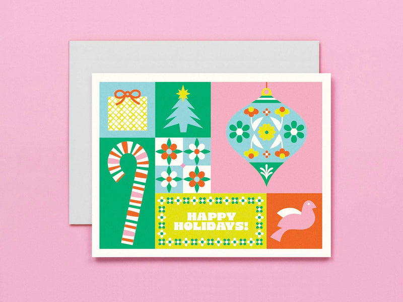 Colorblock Holiday Illustrated Card