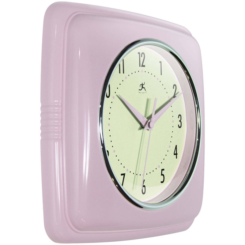Retro Square Wall Clock in Pastel Pink