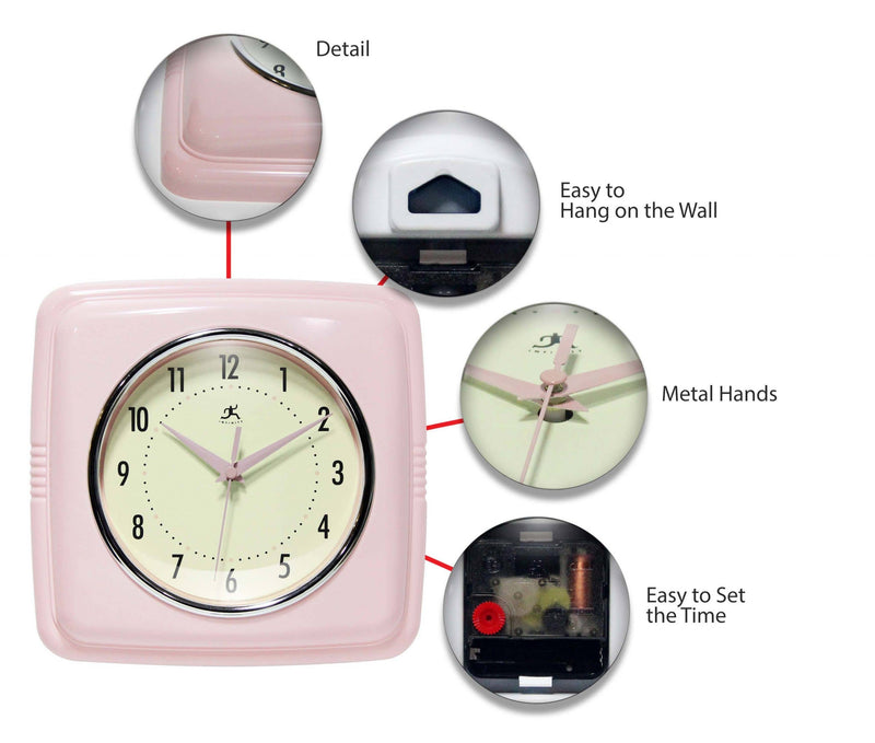 Retro Square Wall Clock in Rose Blush