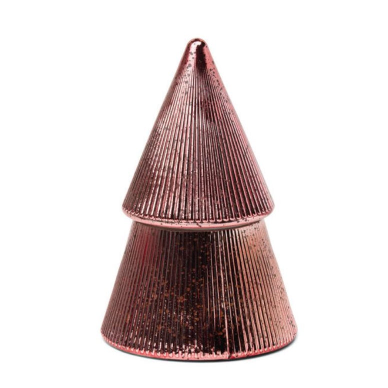 Pink Peppermint 7oz Ribbed Mercury Stacked Tree Candle