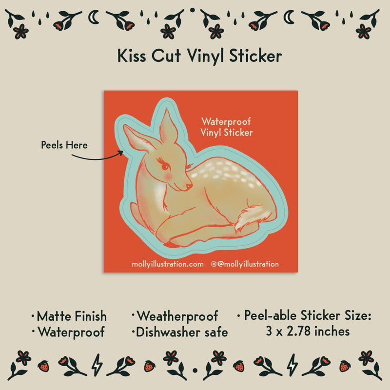 Illustrated Deer Waterproof Kiss Cut Vinyl Sticker