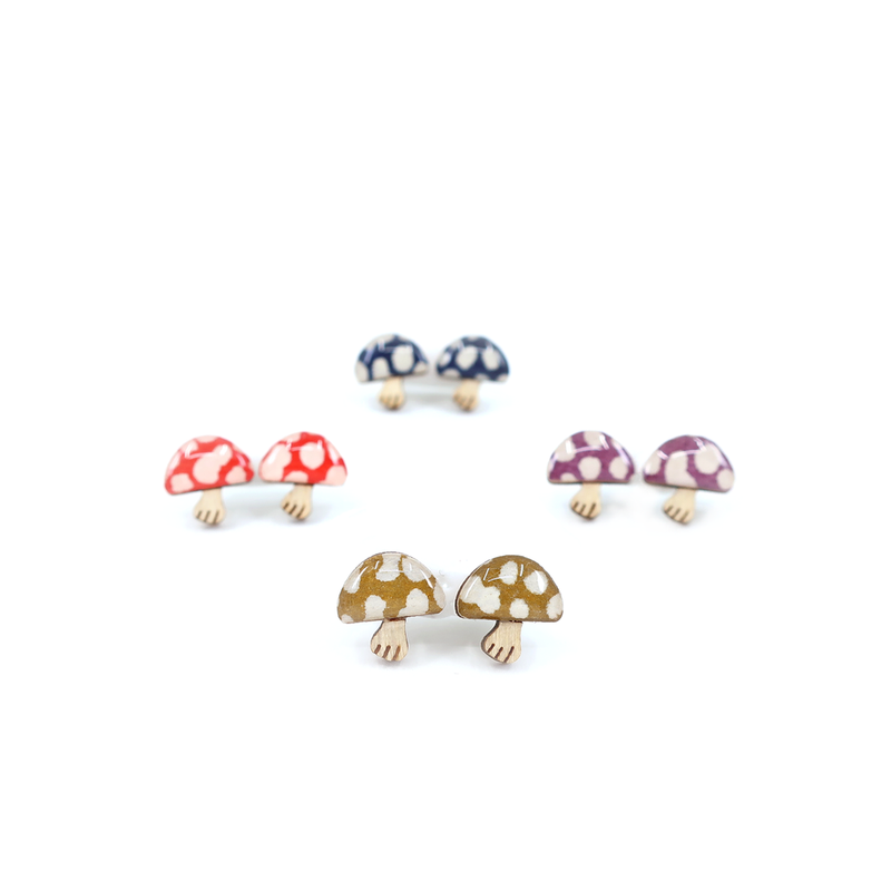 Polka Dot Mushroom Titanium Studs