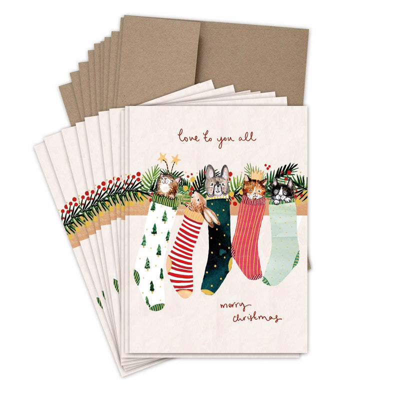 Animals In Stockings Christmas Card Set of 10