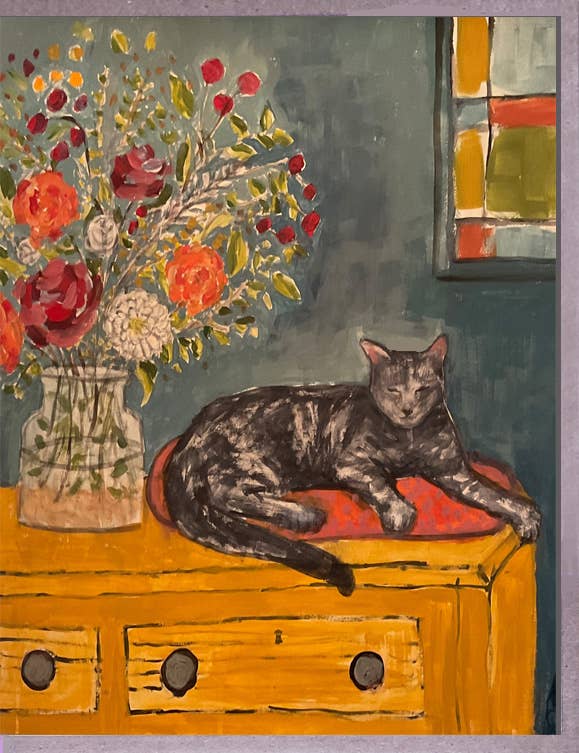 Cat and Flowers Vertical Card