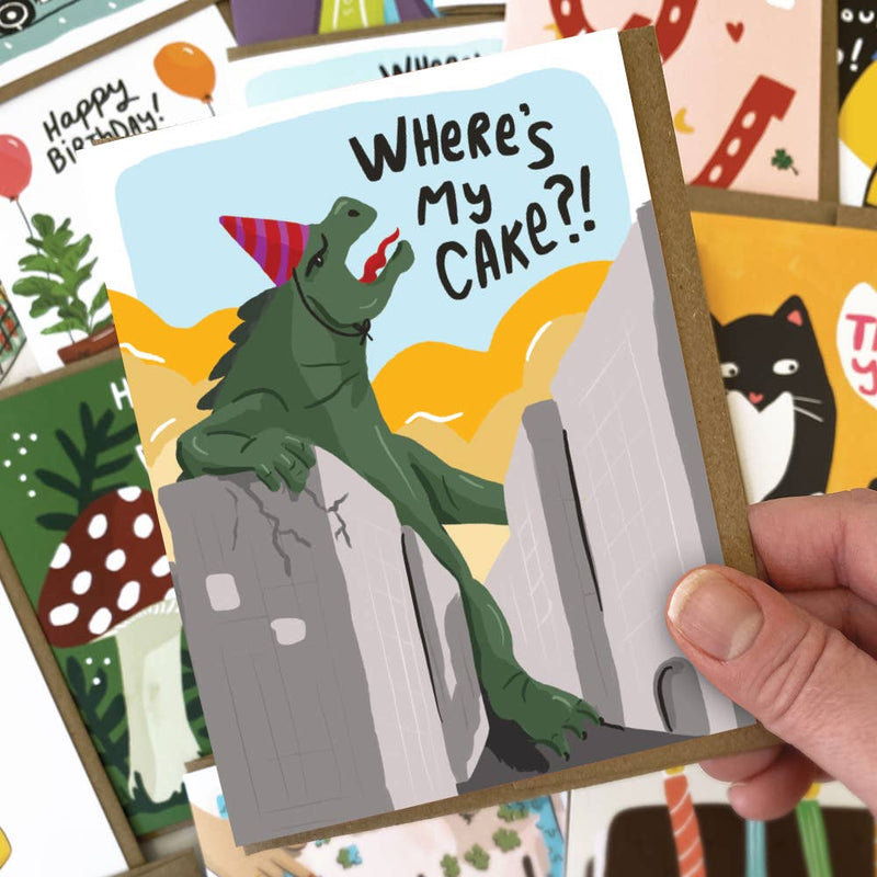 Giant Lizard Monster Birthday Card