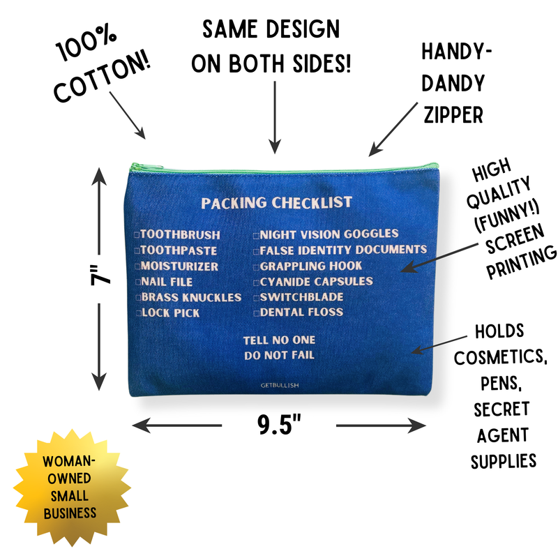 Secret Agent Packing Checklist Canvas Zipper Pouch