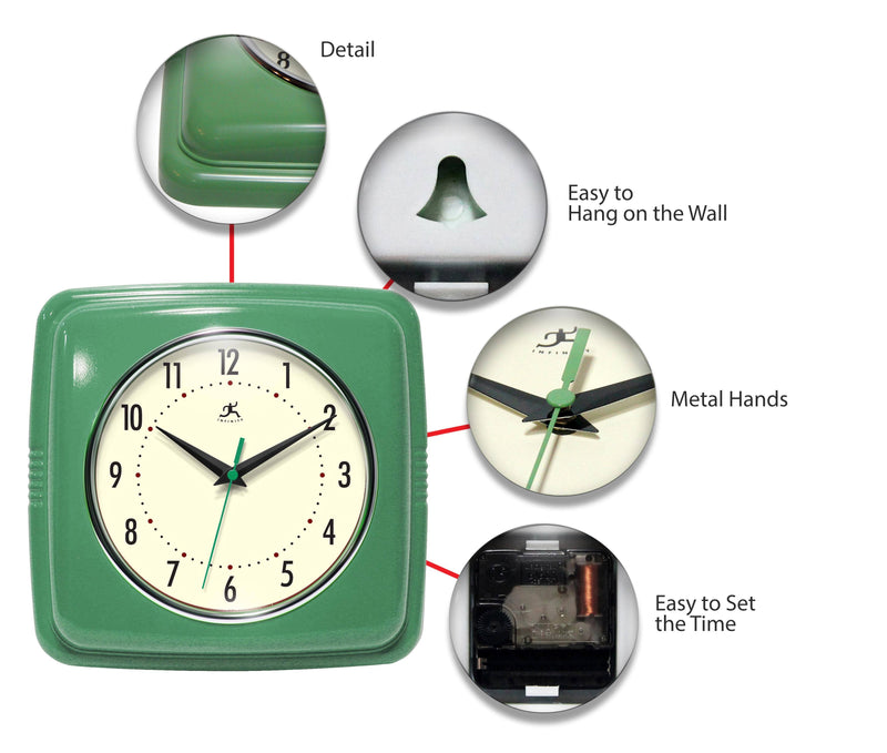 Retro Square Wall Clock in Green