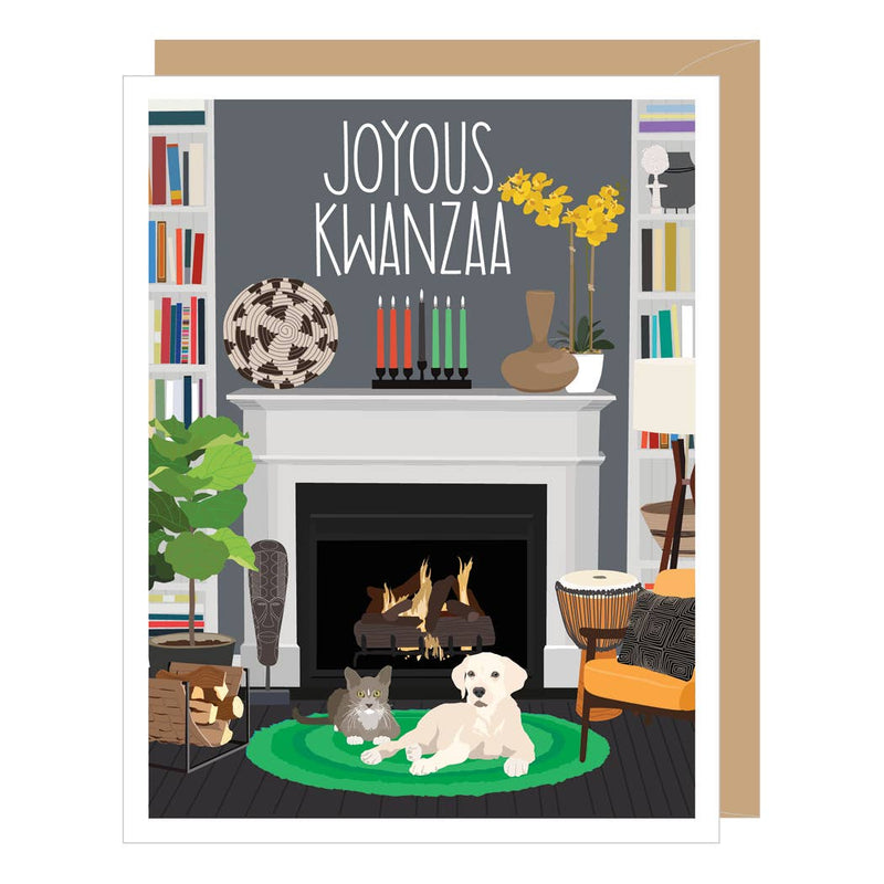 Joyous Kwanzaa Pets & Fireplace Card