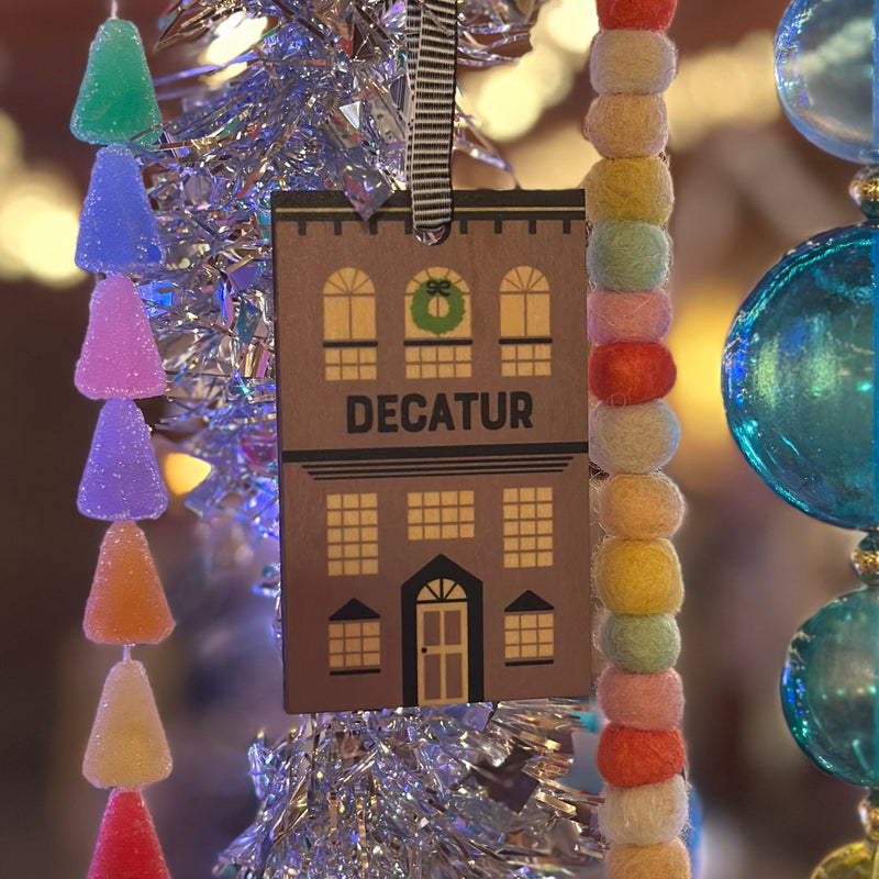 Purple Row House Decatur Wood Die-Cut Ornament