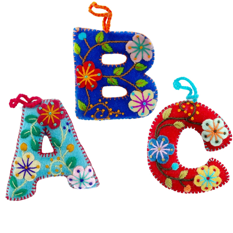 Colorful Embroidered Letter Ornament