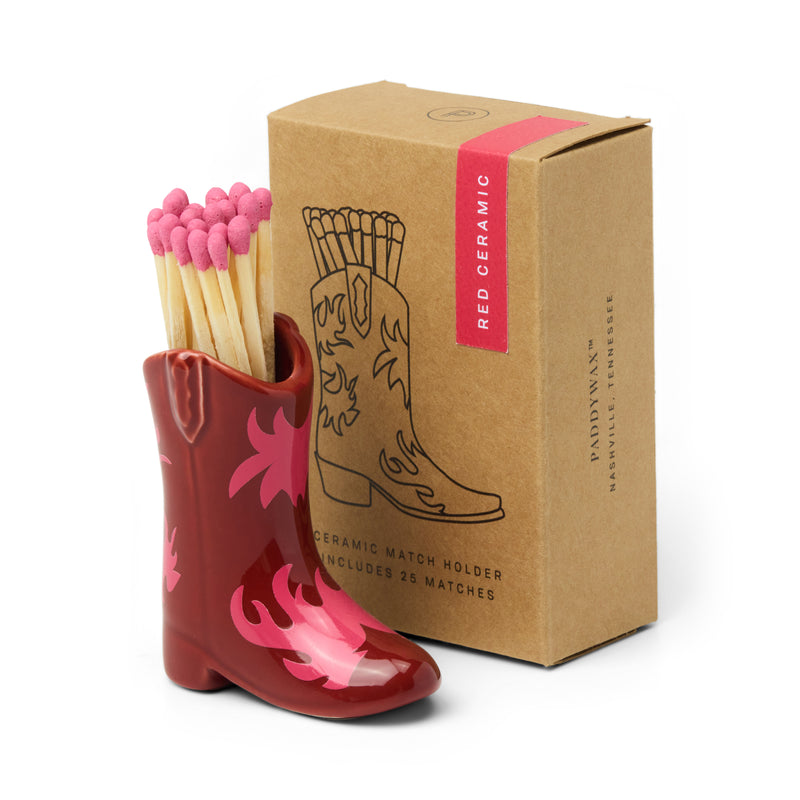 Red with Pink Flames Cowboy Boot Match Holder