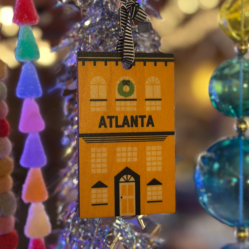 Yellow Row House Atlanta Wood Die-Cut Ornament