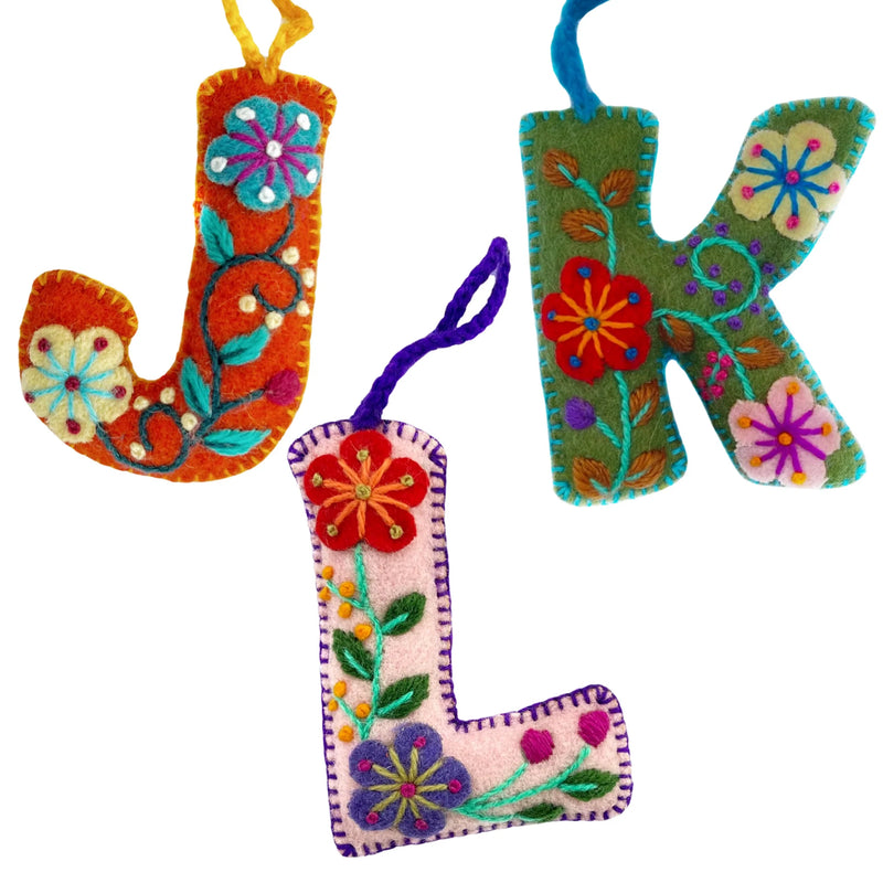 Colorful Embroidered Letter Ornament