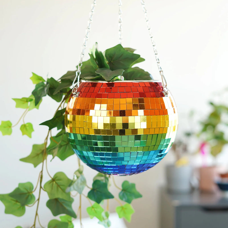 Hanging Disco Planter - 8in Rainbow