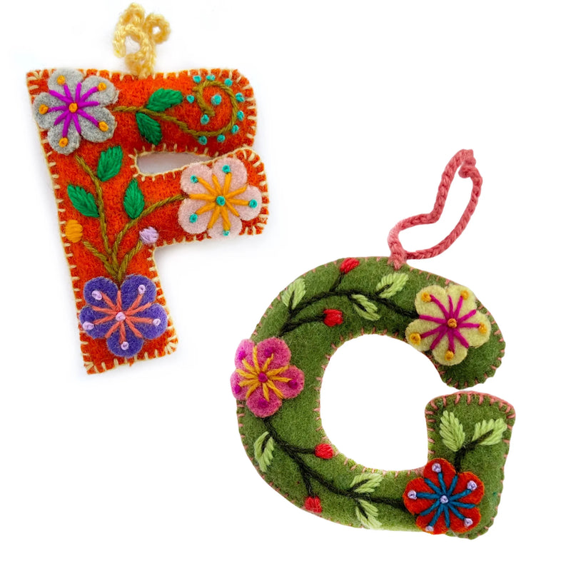 Colorful Embroidered Letter Ornament