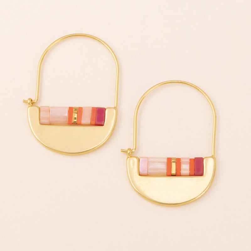 Good Karma Miyuki Crescent Hoop Earrings - Pink/Multi/Gold