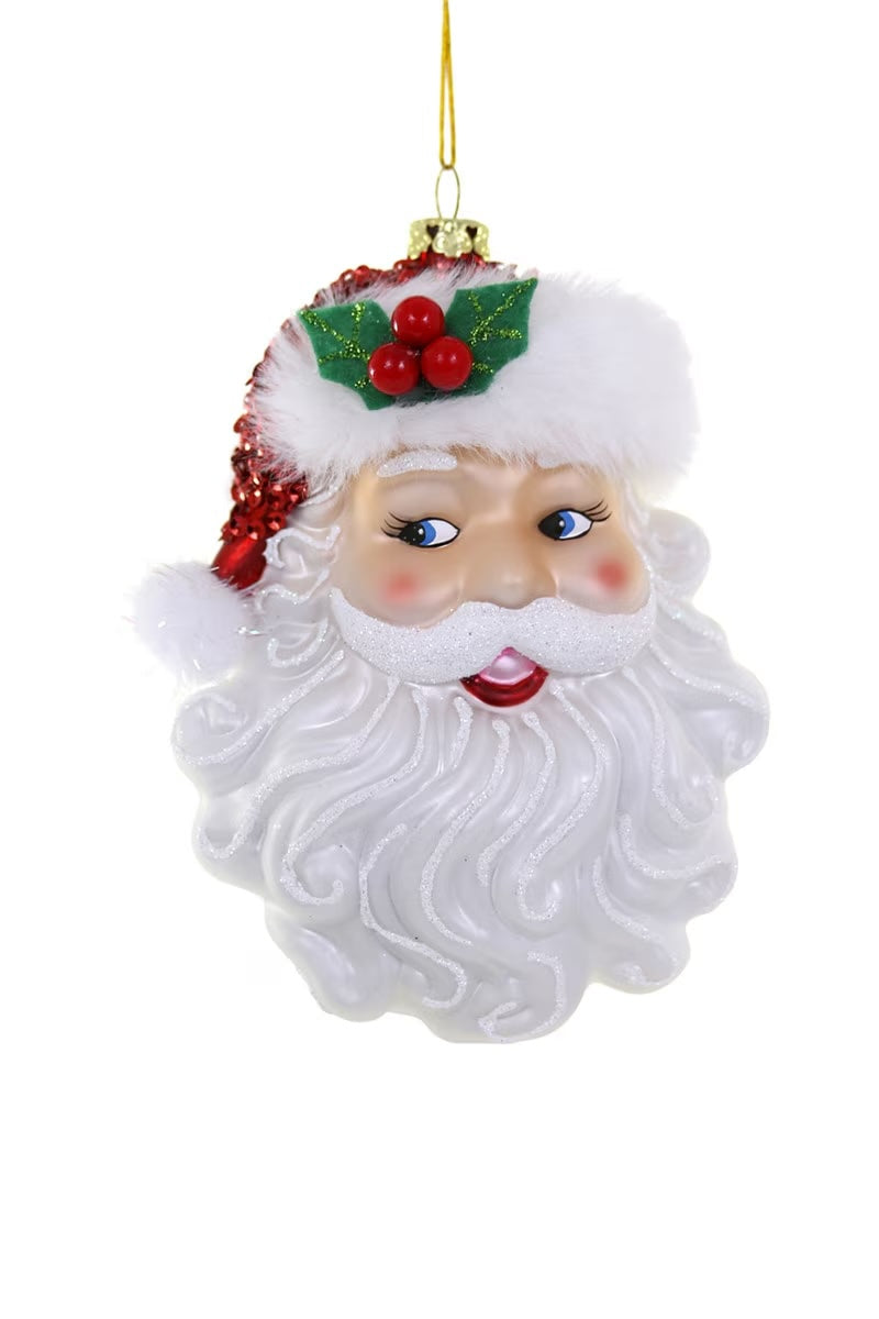 Retro White Santa Ornament in Red Hat