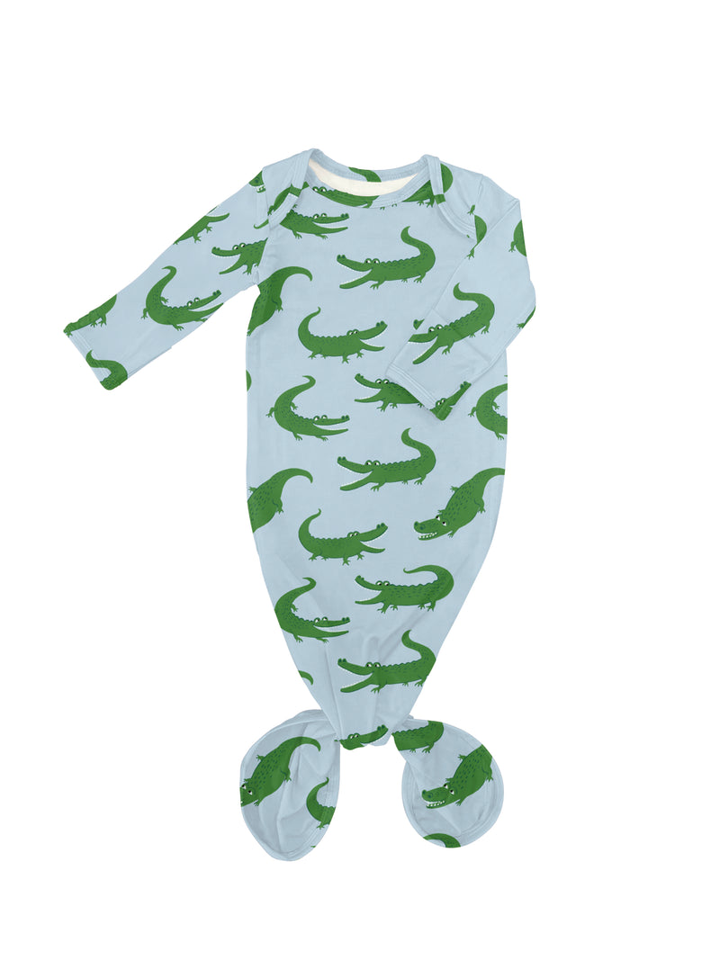 Blue Alligators Knotted Infant Gown