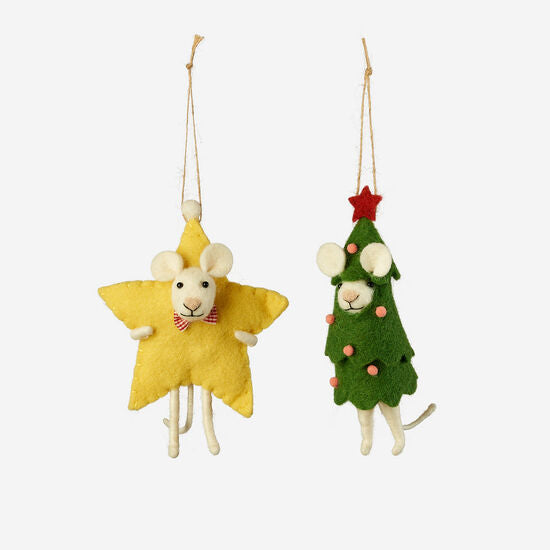 Star & Tree Mouse Wool Ornament (Assorted)
