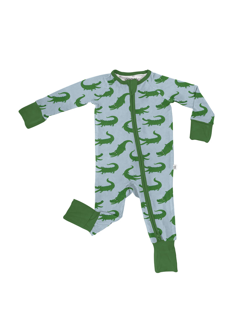 Blue Alligators Long Sleeved Zip Pajamas