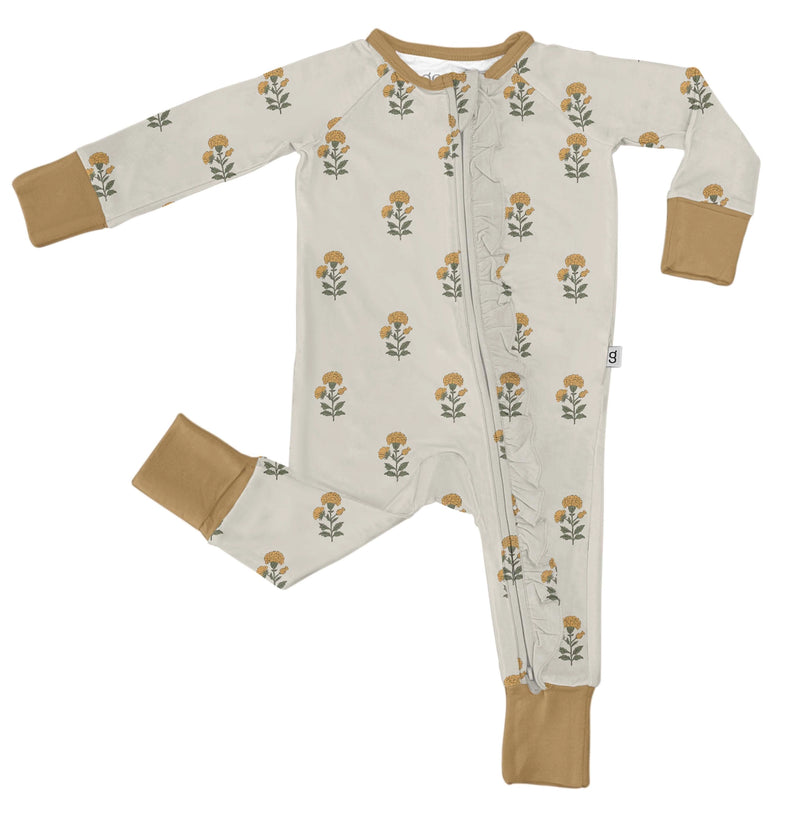Marigold Block Print Long Sleeved Zip Pajamas