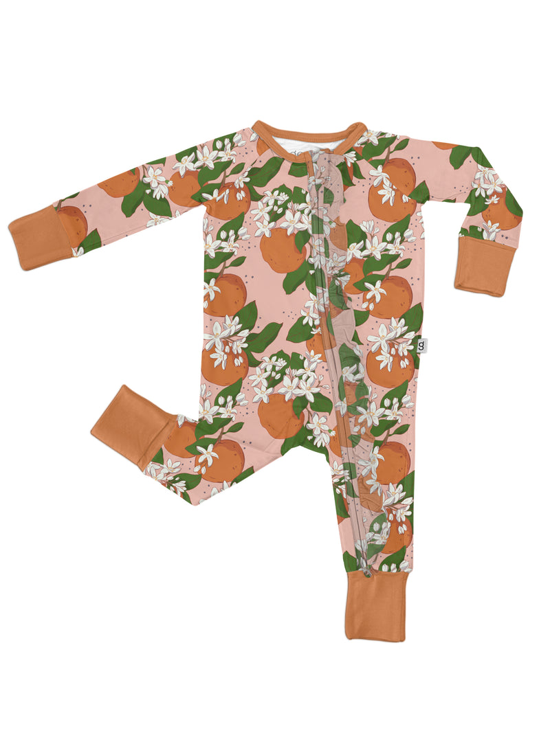 Orange Blossoms Long Sleeved Ruffle Zip Pajamas