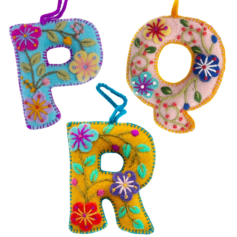 Colorful Embroidered Letter Ornament