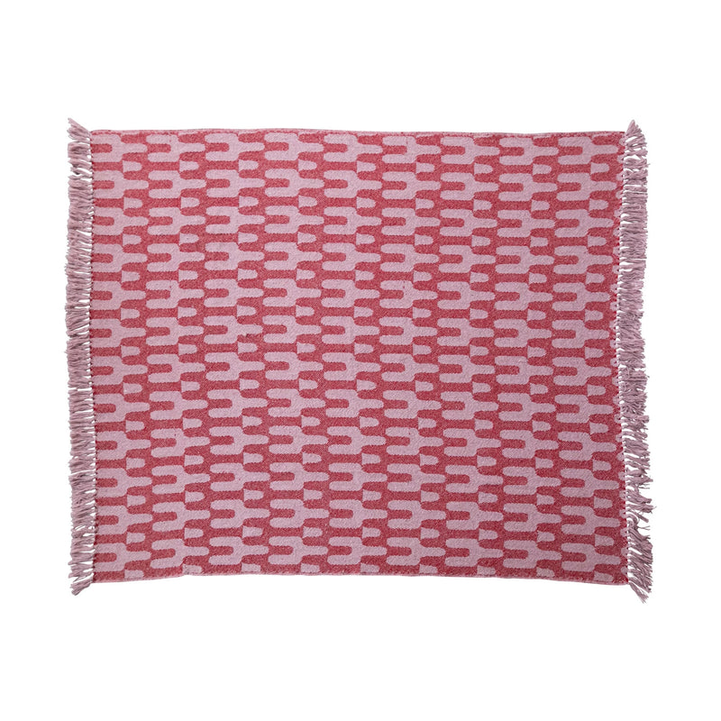 Recycled Cotton Throw w/ Fringe, Red & Pink
