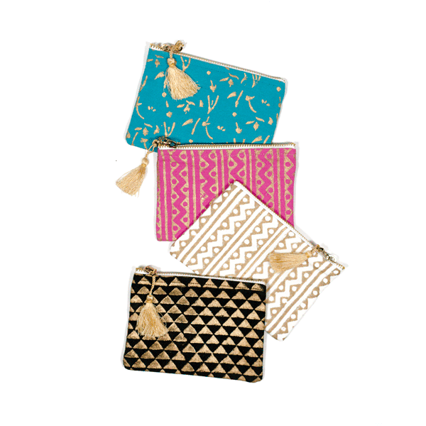 Metallic Block Print Zippered Coin Purse (Assorted)