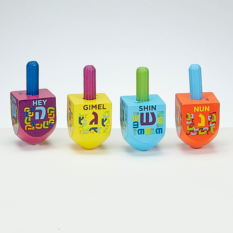Small Painted Wood Dreidel with English