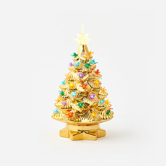 15.5" Gold Tree with Bird Lights