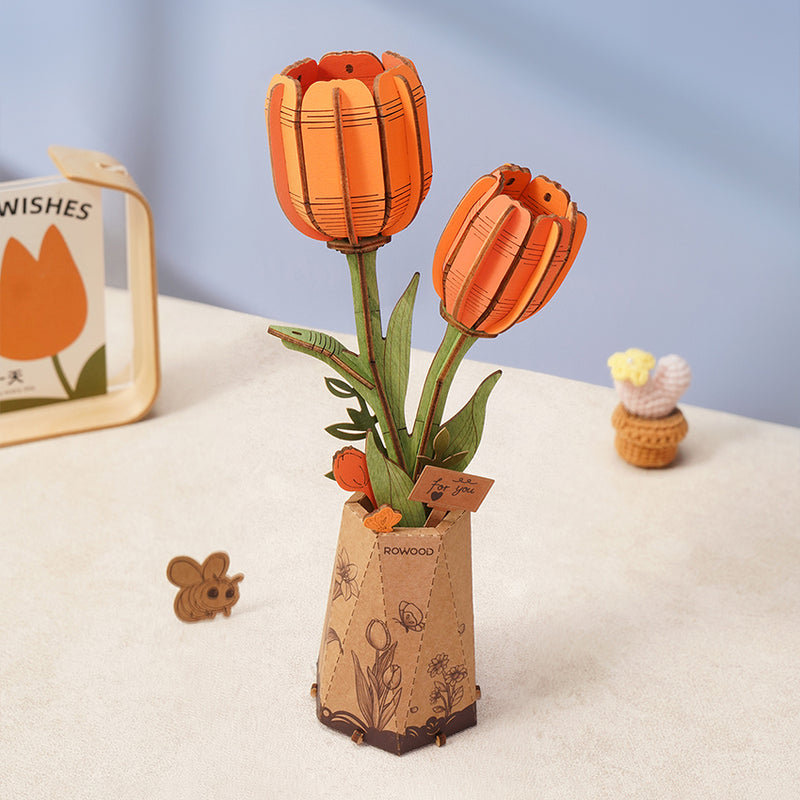 Orange Tulip DIY Wooden Flowers