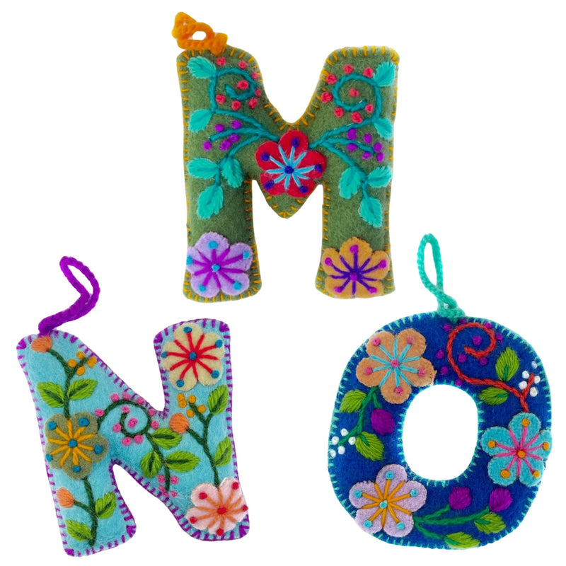 Colorful Embroidered Letter Ornament