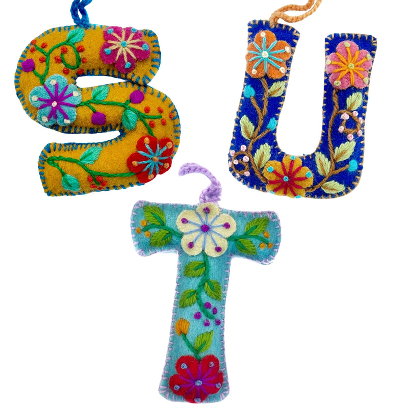 Colorful Embroidered Letter Ornament