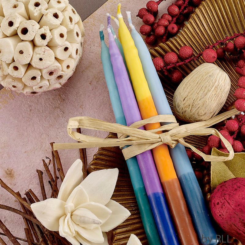 Pure Vegetable Wax Hanukkah Candles - Tricolor Multi