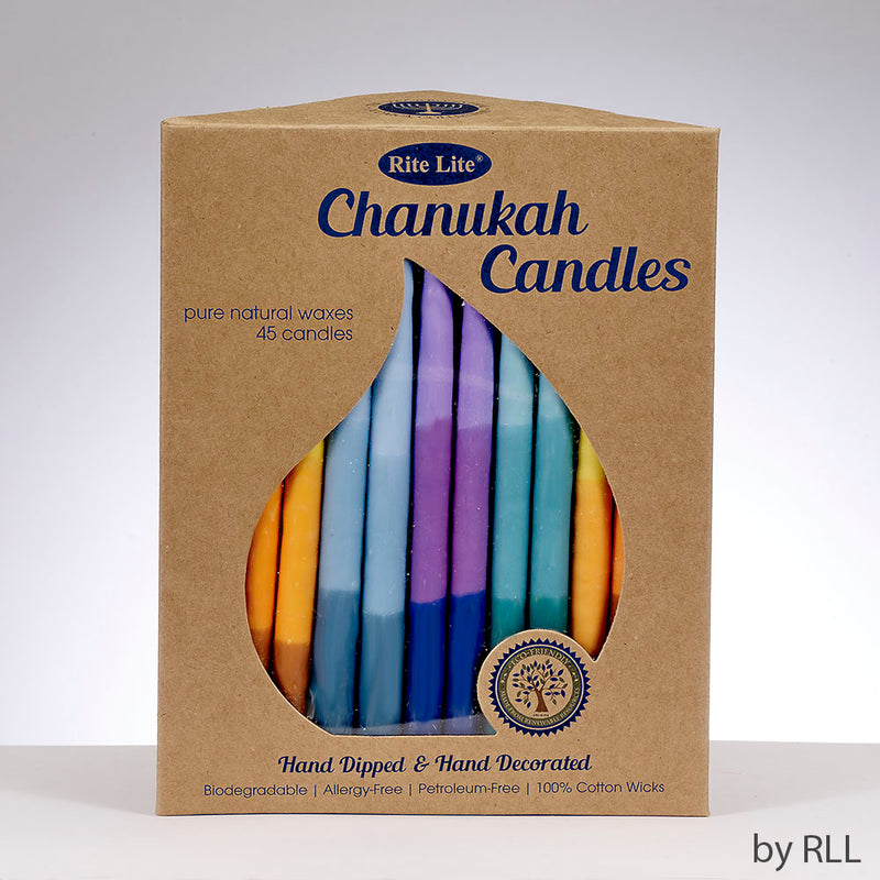 Pure Vegetable Wax Hanukkah Candles - Tricolor Multi